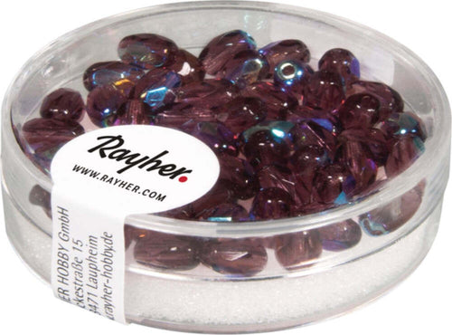 RAYHER---50-PEZZI---PERLA-IN-VETRO-FORMA-OLIVA-SFACCETTATA-6X4MM---COLORE-VIOLA