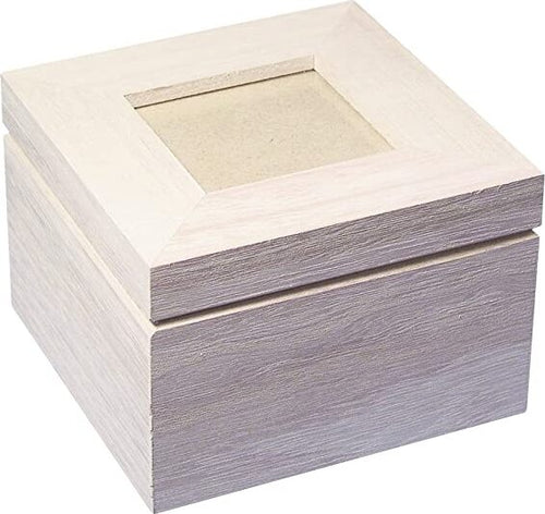 RAYHER---BOX-CON-SPAZIO-FOTO-SU-COPERCHIO-12x12x8,2CM---IN-LEGNO-GREZZO