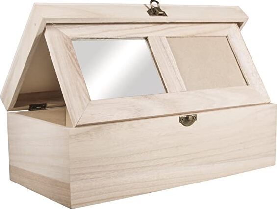 RAYHER---BOX-IN-LEGNO-GREZZO-32x15x10CM---INTERNO-CON-SPECCHIO-PIU-CORNICE-PORTAFOTO---4-SPAZI