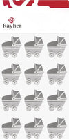 RAYHER---CARROZZINA-IN-METALLO-CON-BOLLINO-ADESIVO-2,3X2,7CM-12-PZ