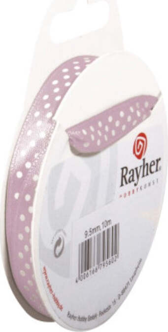 RAYHER---NASTRO-DI-RASO-COLORE-ROSA-CON-PUNTINI-BIANCHI---Ø9.5MM-x-10MT