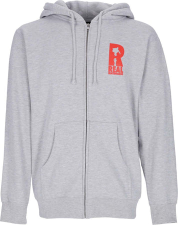 REAL-SKATEBOARDS-Felpa-Cappuccio-Zip-Uomo-Hydrant-Zip-Hoodie-Grey/red-da-uomo