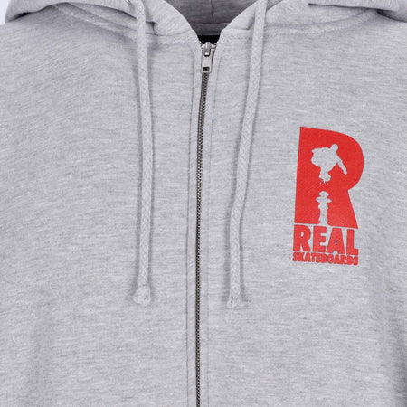REAL-SKATEBOARDS-Felpa-Cappuccio-Zip-Uomo-Hydrant-Zip-Hoodie-Grey/red-da-uomo