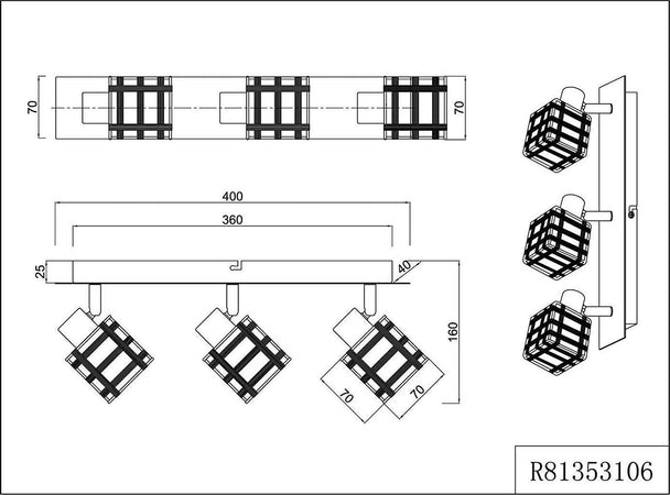REALITY-LEUCHTEN---Barra-con-3-Spot,-Quadrato,-41-cm,-Cromato-G9