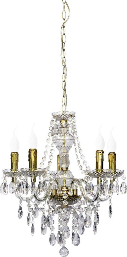 REALITY-LEUCHTEN---LAMPADARIO-CLASSICO-LUSTER-A-5-LUCI-IN-ACRILICO-ORO-52CM-E14