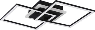 REALITY-LEUCHTEN---PLAFONIERA-VENIDA-A-LED-DOPPIO-QUADRATO-NERO-OPACO-LARGHEZZA-57-CM