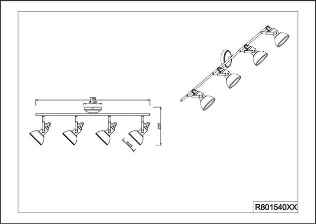 Reality-Leuchten-R80154029-Gina-Barra-con-4-Spot,-Metallo,-80-cm-E14,-Rame