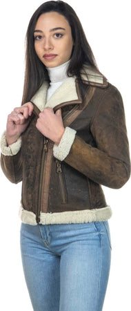 Rebecca---Chiodo-Donna-Cuoio-effetto-Graffiato-vero-montone-Shearling