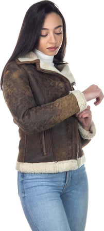 Rebecca---Chiodo-Donna-Cuoio-effetto-Graffiato-vero-montone-Shearling