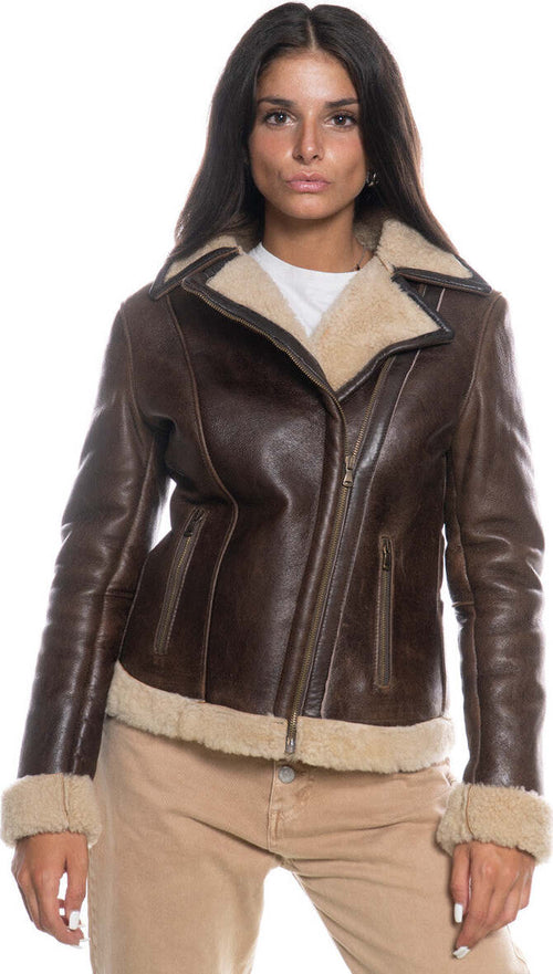 Rebecca---Chiodo-Donna-Marrone-vero-montone-Shearling