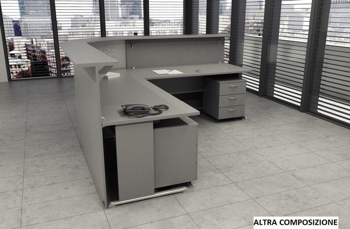 Reception completa di scrivanie e cassettiere in legno cm. 256X256X115H