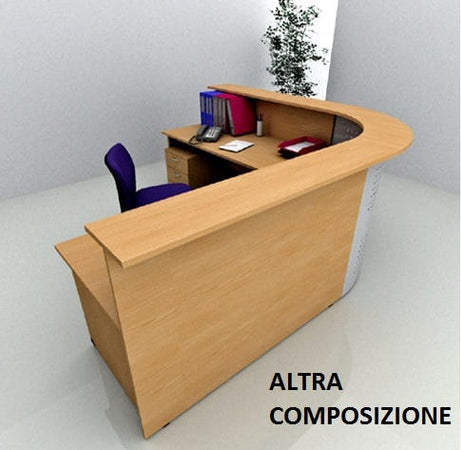 Reception completa di scrivanie e cassettiere in legno cm. 256X256X115H