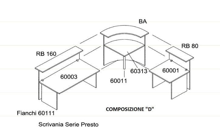 Reception per ufficio senza cassettiere completa di scrivanie cm. 256X176X115H
