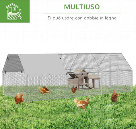 Recinto-Gabbia-per-Galline-in-Metallo-Galvanizzato-Impermeabile,-Pollaio-con-Porta-e-Copertura-Oxford,-280x570x195cm-HJ6D51-117HJ6