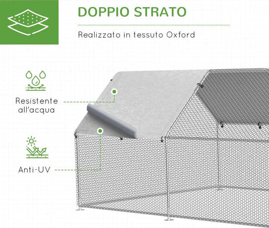 Recinto-Gabbia-per-Galline-in-Metallo-Galvanizzato-Impermeabile,-Pollaio-con-Porta-e-Copertura-Oxford,-280x570x195cm-HJ6D51-117HJ6