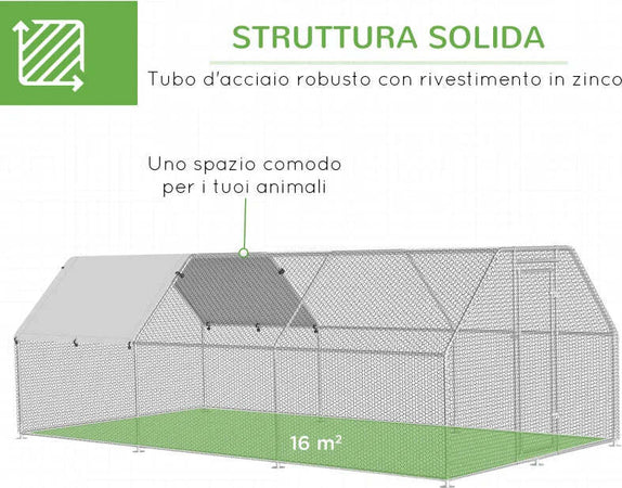 Recinto-Gabbia-per-Galline-in-Metallo-Galvanizzato-Impermeabile,-Pollaio-con-Porta-e-Copertura-Oxford,-280x570x195cm-HJ6D51-117HJ6