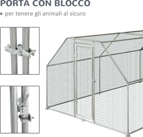 Recinto-Gabbia-per-Galline-in-Metallo-Galvanizzato-Impermeabile,-Pollaio-con-Porta-e-Copertura-Oxford,-280x570x195cm-HJ6D51-117HJ6