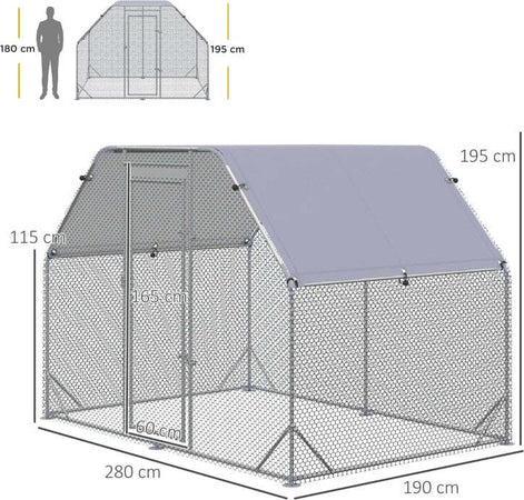 Recinto-per-Galline-con-telo-di-copertura-per-4-6-polli-in-acciaio,-280x190x195-cm-UH5D51-373V00SRUH5