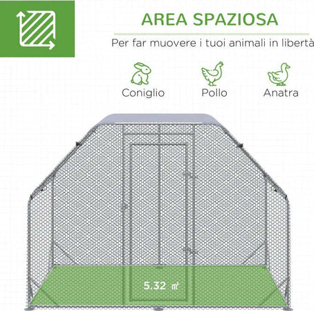 Recinto-per-Galline-con-telo-di-copertura-per-4-6-polli-in-acciaio,-280x190x195-cm-UH5D51-373V00SRUH5