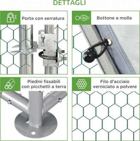 Recinto-per-Galline-con-telo-di-copertura-per-4-6-polli-in-acciaio,-280x190x195-cm-UH5D51-373V00SRUH5