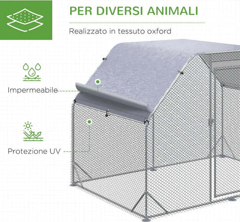 Recinto-per-Galline-con-telo-di-copertura-per-4-6-polli-in-acciaio,-280x190x195-cm-UH5D51-373V00SRUH5