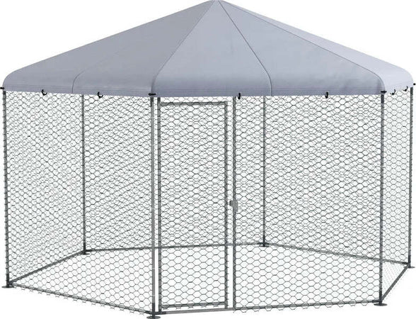 Recinto-per-Galline-con-Tetto-e-Porta-Bloccabile-in-Acciaio-per-10-15-Animali,-4x3.5x2.6m-MD4D51-399V01SRMD4