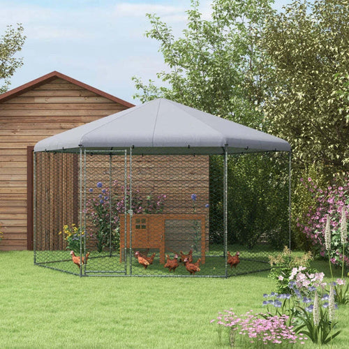 Recinto-per-Galline-con-Tetto-e-Porta-Bloccabile-in-Acciaio-per-10-15-Animali,-4x3.5x2.6m-MD4D51-399V01SRMD4
