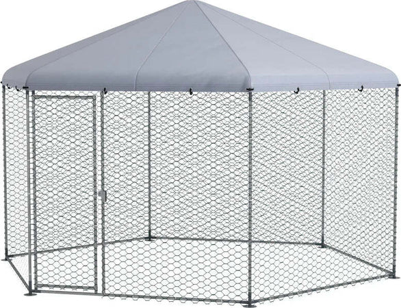 Recinto-per-Galline-con-Tetto-e-Porta-Bloccabile-in-Acciaio-per-10-15-Animali,-4x3.5x2.6m-MD4D51-399V01SRMD4
