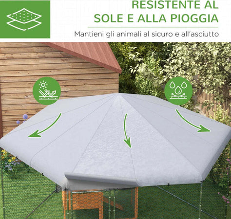 Recinto-per-Galline-con-Tetto-e-Porta-Bloccabile-in-Acciaio-per-10-15-Animali,-4x3.5x2.6m-MD4D51-399V01SRMD4