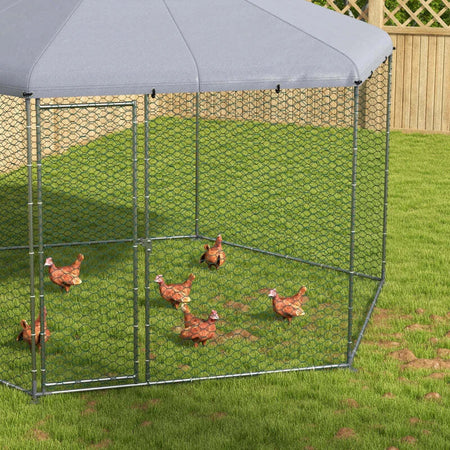Recinto-per-Galline-con-Tetto-e-Porta-Bloccabile-in-Acciaio-per-10-15-Animali,-4x3.5x2.6m-MD4D51-399V01SRMD4