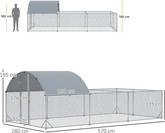 Recinto-per-Galline-da-Esterno-in-Acciaio-con-Telo-di-Copertura-in-PE-Anti-UV,-570x280cm-GT8D51-341V00SRGT8