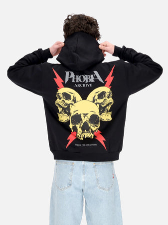 PHOBIA Felpa Leggera Cappuccio Uomo Screaming Skulls Print Hoodie Black/red da uomo