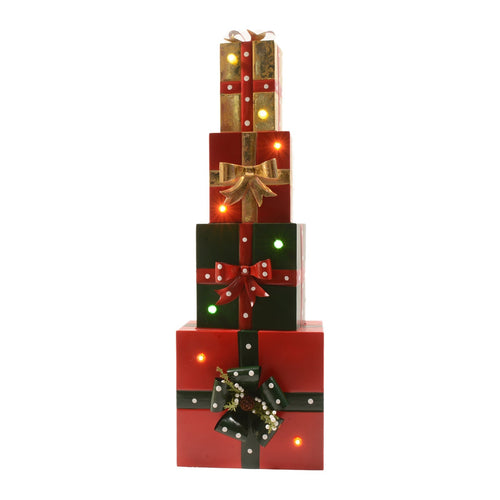 Decorazione 4 regali in metallo con luci led per decorazioni natalizie