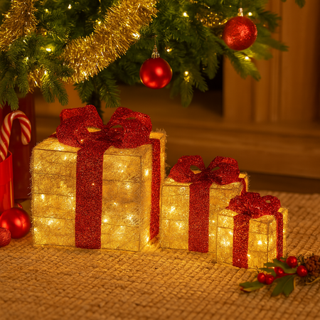 Regali natalizi in metallo con luci LED a batteria per decorazioni natalizie set da 3