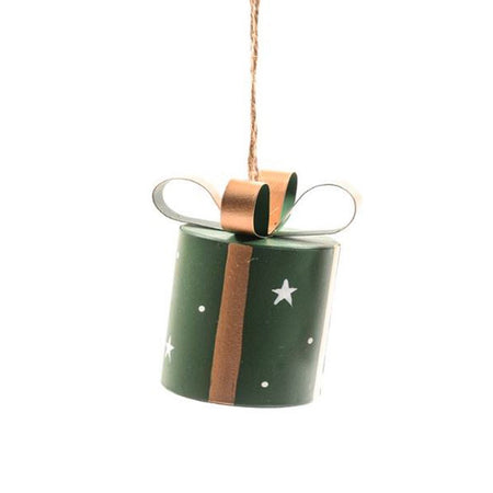 Pendente a forma di pacco natalizio in metallo per Albero di Natale