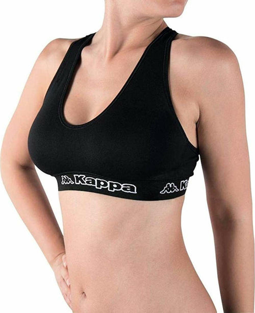 REGGISENO-SPORTIVO-KAPPA-TOP-BRASSIERE--DONNA-INCROCIATO-IN-PIQUET-NERO