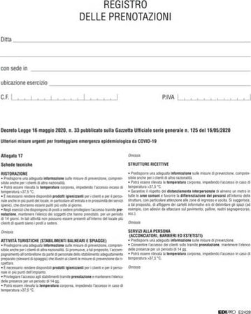 Registro delle prenotazioni - 32 pag - Edipro Cancelleria e prodotti per ufficio/Archivio ufficio e accessori per scrivania/Modulistica e conservazione registri/Libri e registri contabili Eurocartuccia - Pavullo, Commerciovirtuoso.it