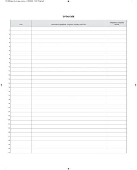 Registro rilevazione temperatura corporea - 32 pag - 31x24 5 cm - Edipro Cancelleria e prodotti per ufficio/Archivio ufficio e accessori per scrivania/Modulistica e conservazione registri/Libri e registri contabili Eurocartuccia - Pavullo, Commerciovirtuoso.it