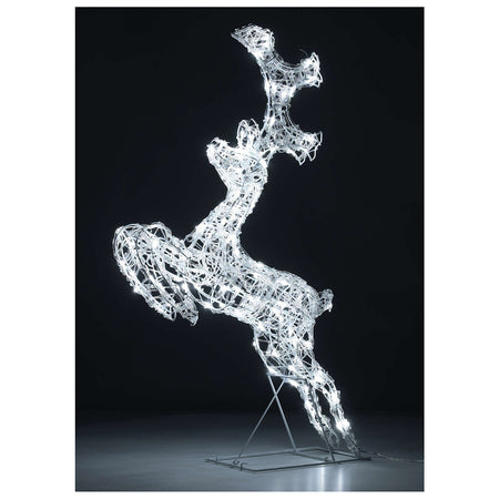 Renna che salta luminosa in filo di cristallo per uso interno ed esterno h80 cm