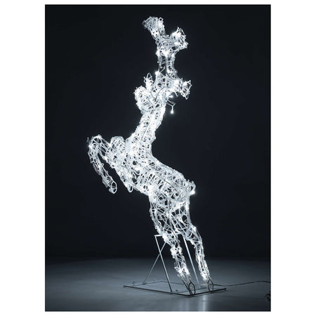 Renna che salta luminosa in filo di cristallo per uso interno ed esterno h80 cm