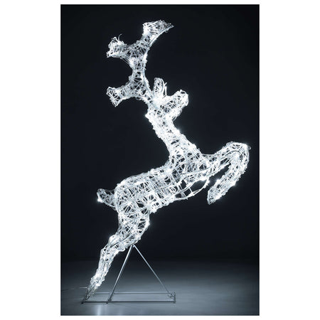 Renna che salta luminosa in filo di cristallo per uso interno ed esterno h80 cm