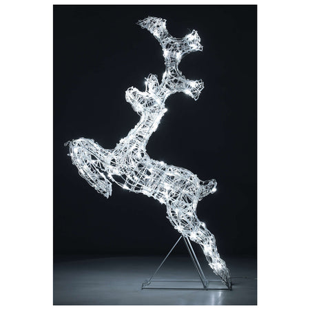 Renna che salta luminosa in filo di cristallo per uso interno ed esterno h80 cm