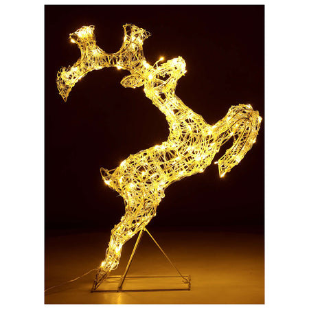 Renna che salta luminosa in filo di cristallo per uso interno ed esterno h80 cm
