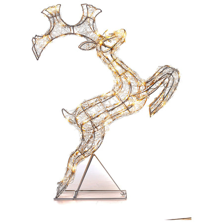 Renna che salta luminosa in filo di cristallo per uso interno ed esterno h80 cm