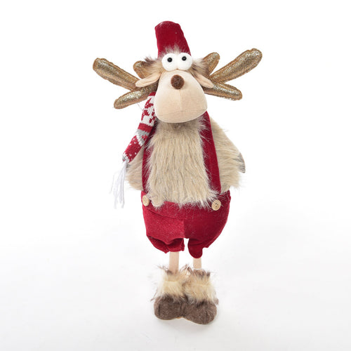Peluche renna natalizia con cappello rosso decorazione per interno h 56 cm