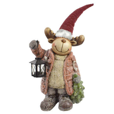 Statua Natalizia Renna in poliresina decorazione con lanterna h 55 cm