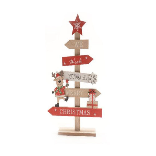 Cartello stradale a forma di albero da appoggio in legno per decorazioni natalizie