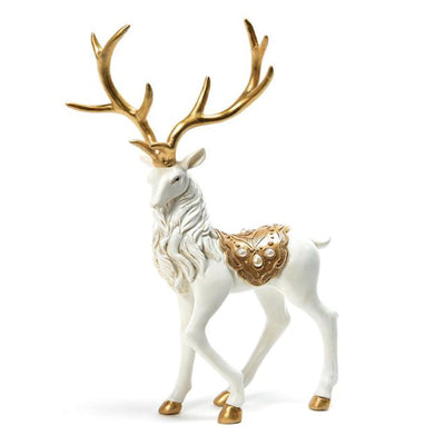 Renna natalizia in resina colore bianco e oro decorazione natalizia h 36 cm