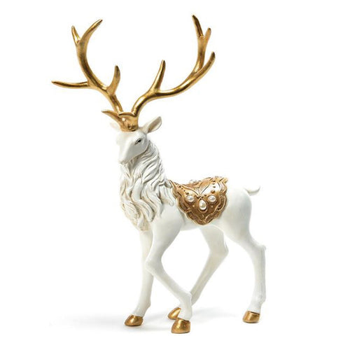 Renna natalizia in resina colore bianco e oro decorazione natalizia h 36 cm