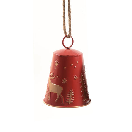 Campana in metallo colore rosso per decorazioni natalizie